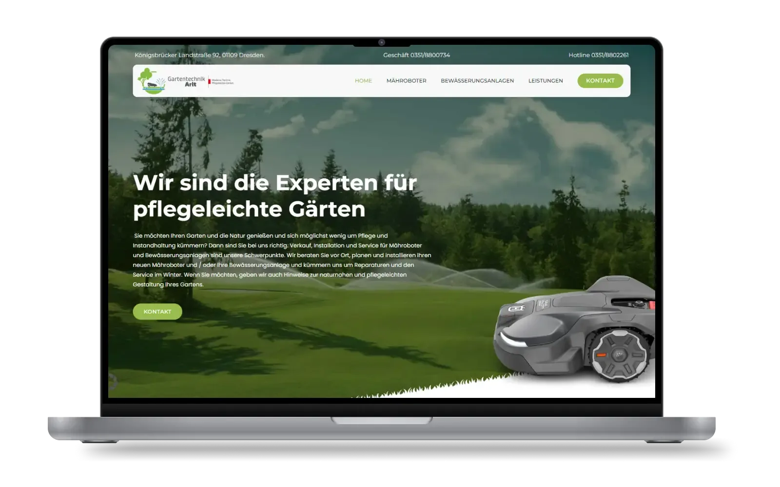 Website von Gartentechnik Arlt auf einem Laptop