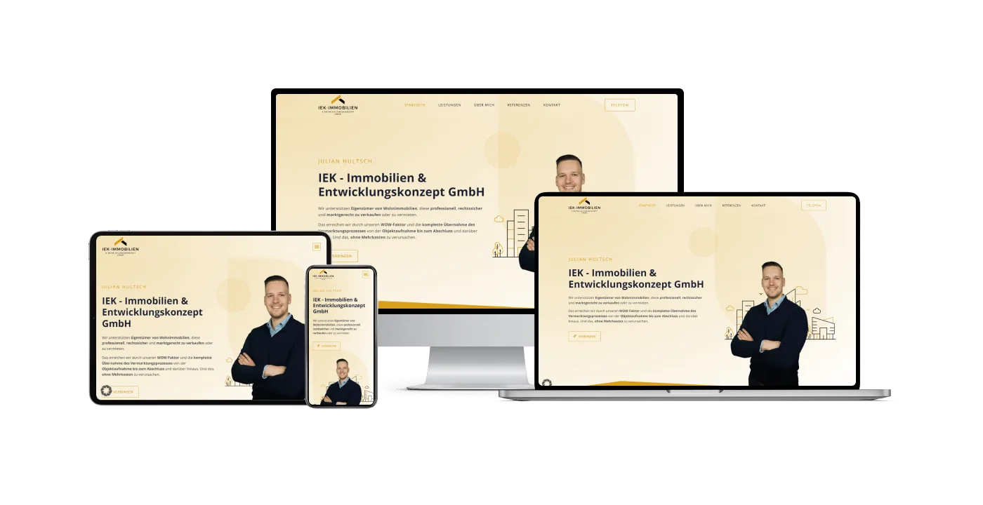 Die IEK-Website auf Desktop, Laptop, Tablet und Smartphone nebeneinander
