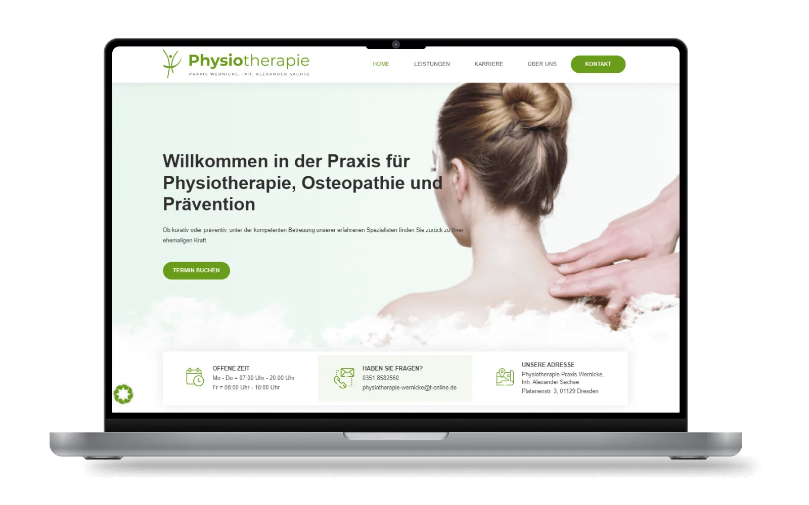 Website der Physiotherapie Praxis Wernicke auf einem Laptop
